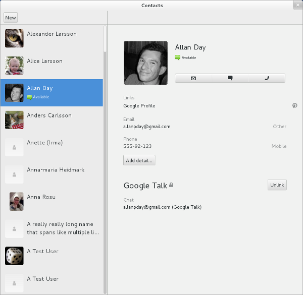 GNOME Contacts Screenshot
